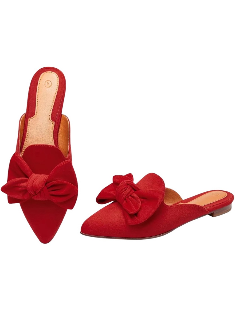 Red Bow Pointed-Toe Mule Slides - Women's Slip-On Flats